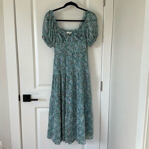 Astr the Label Maxi Floral Dress Size S Teal with Pink Flowers